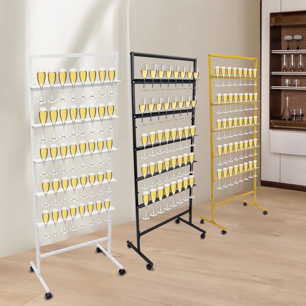 5-Tier Steel Champagne Display Stand,White/Black/Gold Champagne Glass Holder Floor Mounted 66*40*172cm for Party