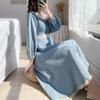 French Retro Square Collar Dress Female Autumn Winter New Elegant Fairy Slim Clothing Blue Fashion Evening Party Long Dresses