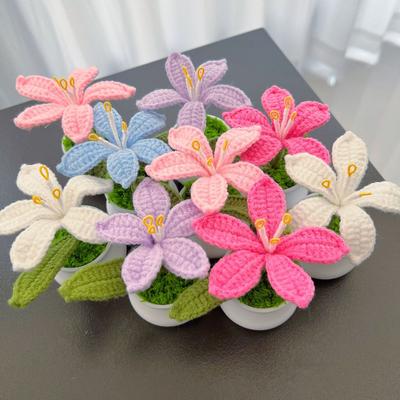 Fiori Lavorati a Mano Giglio in Vaso Fiori Delicati Tessuti all'Uncinetto Vaso Regalo per la Festa della Mamma