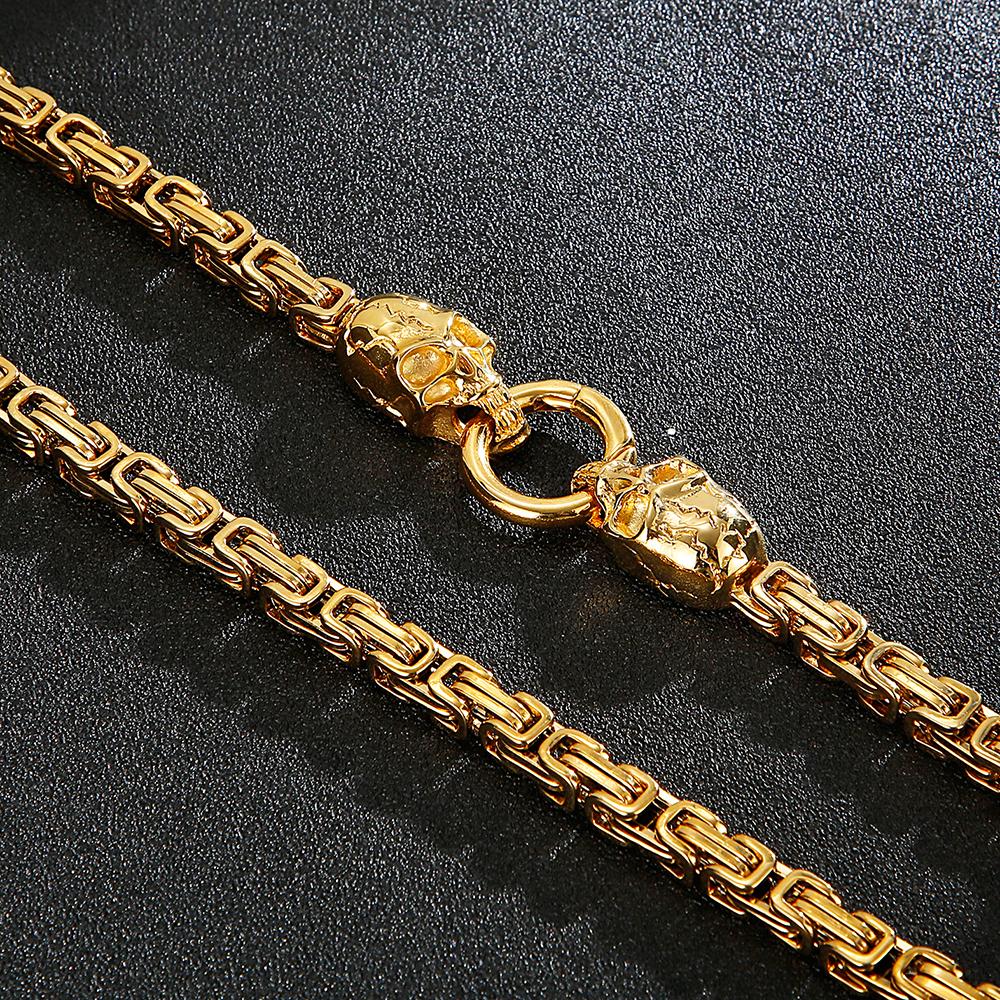 Goth Skull Face Man Necklace Stainless Steel Punk Jewelry 6MM Wide 28.3" Long Link Chain Necklaces Halloween Gifts for Guests