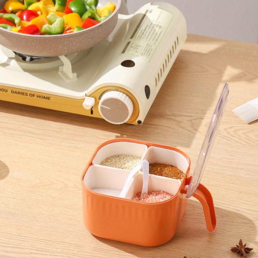 4 in 1 Condiment Jar Moisture-proof Condiments Dispenser Easy To Clean Seasoning Box  Home