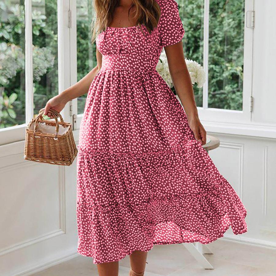 New Wish Floral Bubble Sleeve Ruched Dress Long Dress