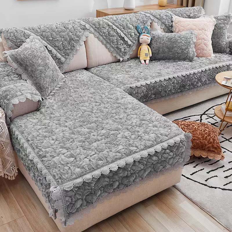 Winter Warm Soft Velvet Universal Sofa Cover Luxury Thick Plush Sofa Towel Sectional L-shaped Couch Cover Bay Window Mat
