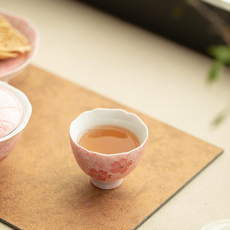Pure Hand-painted Powder Cherry Blossom Teacup Ceramic Tea Set Master Cup Guest Cup Tea Cup Exquisite Girls Teacup