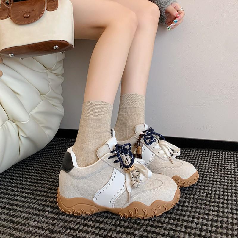 New spring height increase brown casual retro versatile sports board shoes tide