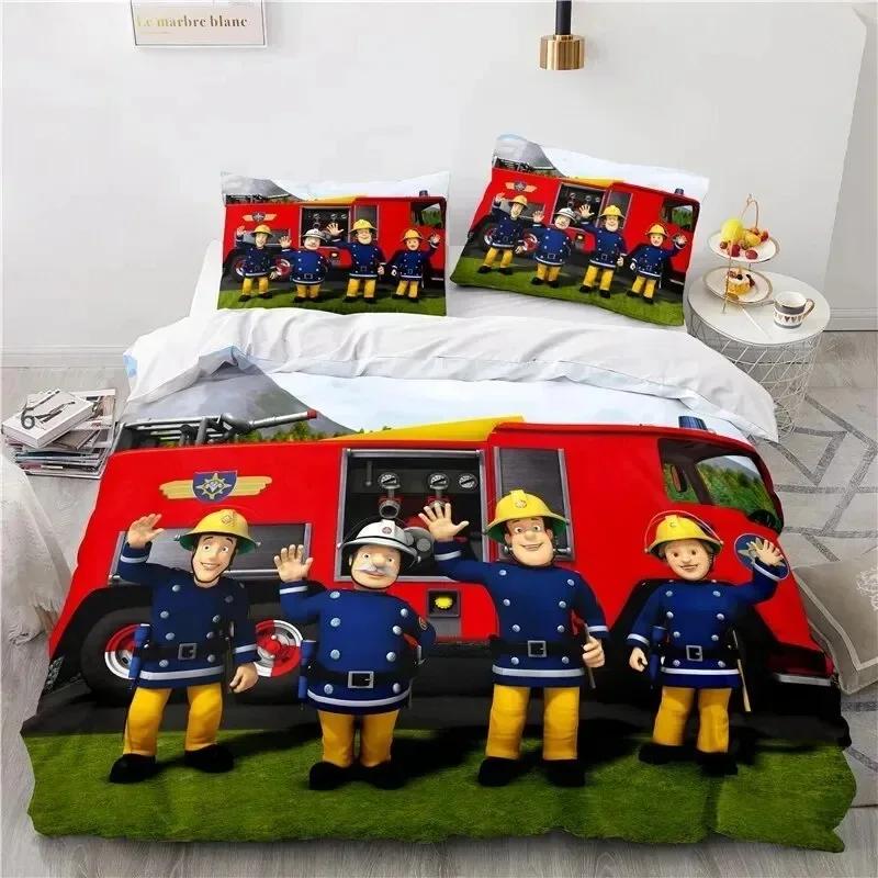 

Cartoon Fireman Sam Toys Bedding Set Duvet Cover Bed Set Quilt Cover Pillowcase Comforter king Queen Boys Adult Bedding Set US Twin(172*218cm)3pcs