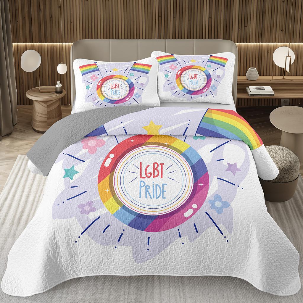 Rainbow Bedspread Queen/Full People Celebrating International Day for LGBT Community Quilt Set Colorful Rainbow Striped Coverlet