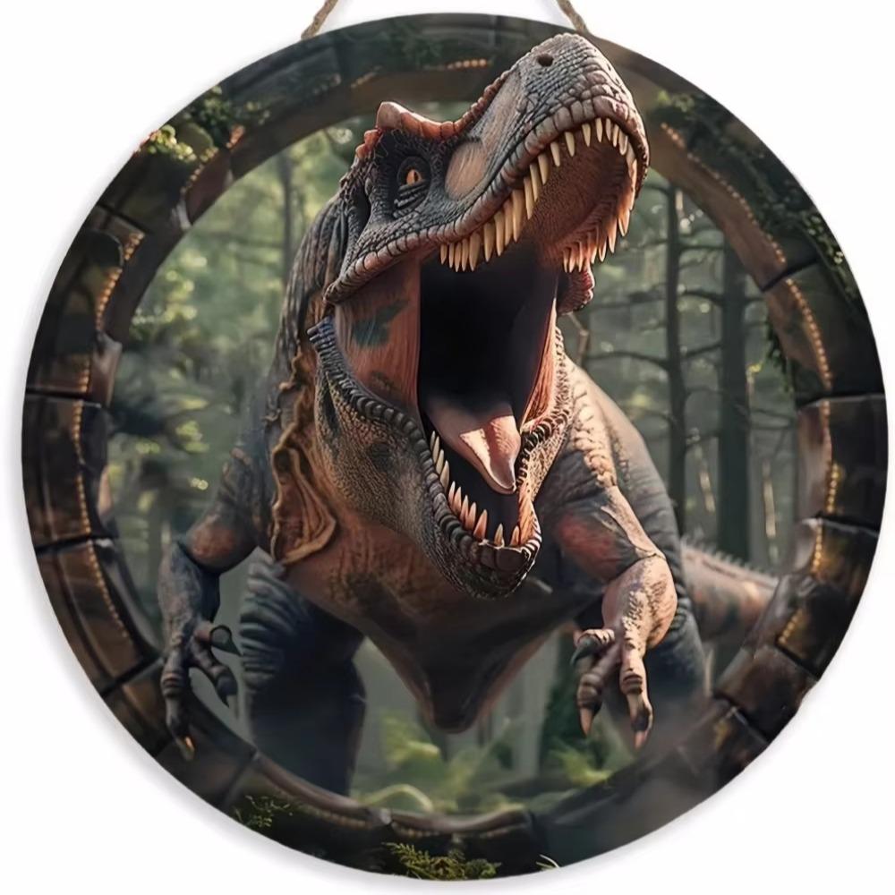 

1 шт. 2d Плоска Вінтажна Кругла Дерев яна Табличка - 20см, Імітація Рельєфного Мистецтва Епохи Динозаврів, Підходить для Дому, Саду, Гаража, Пабу, Прикраси для Вечірки, Подарунок 20cm*20cm