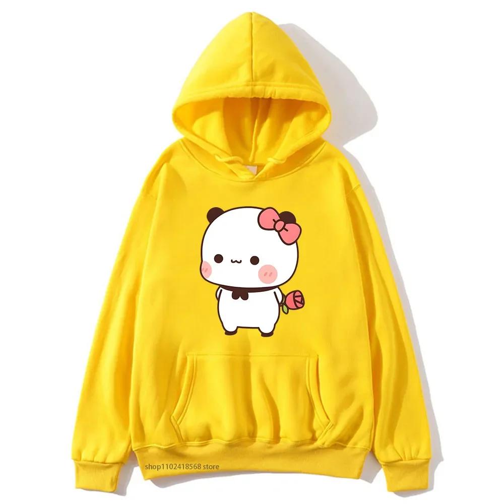 Red Flower From Panda BuBu To Bear DuDu Hoodie Cute Baby Bears Sweatshirts Couple Clothes Women's Streetwear
