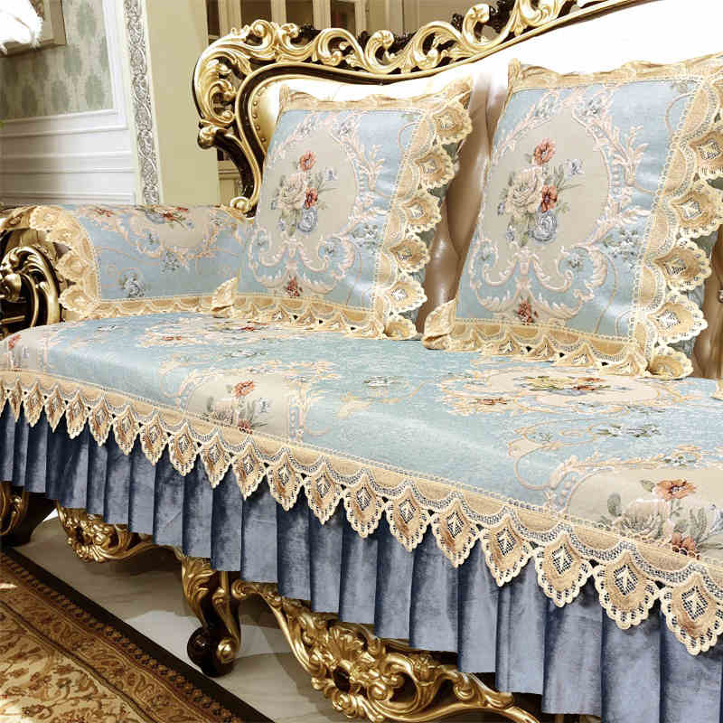 Home Decor Sofa Cushion European Lace Sofa Seat Cover Luxury Jacquard Embroidery Furniture Protective Towel Non-slip Couch Cloth