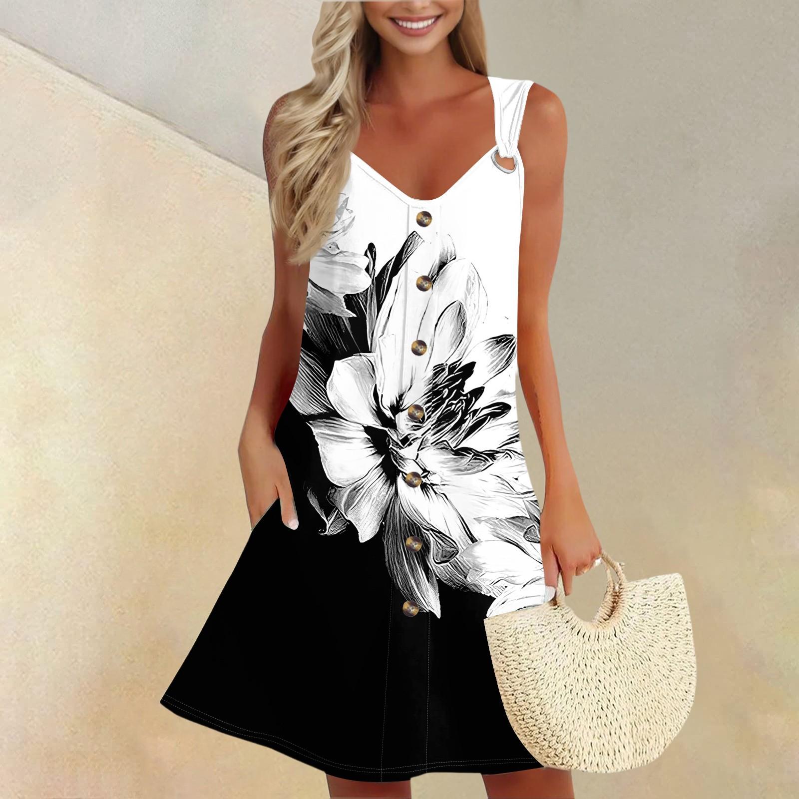 

Women s Summer Dress With Pocket Sleeveless Floral Print Sundress XL білий