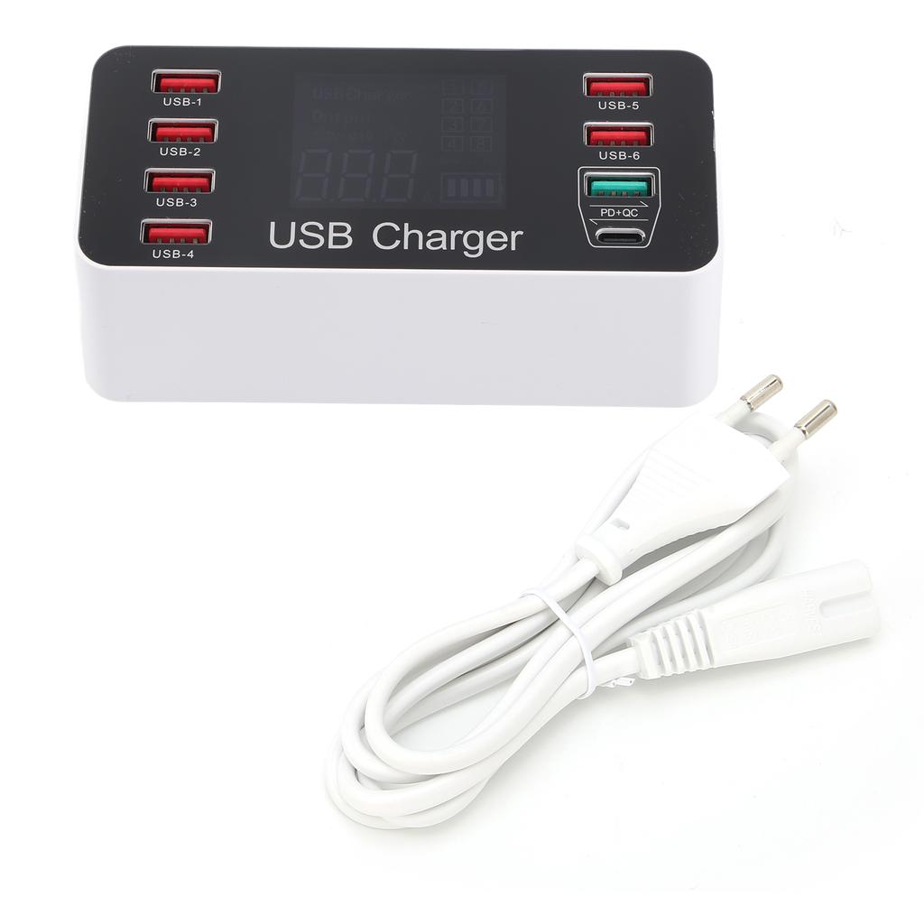 LCD Display USB Charger 8 Port TypeC Quick Charging 40W for Phone Tablet Computer