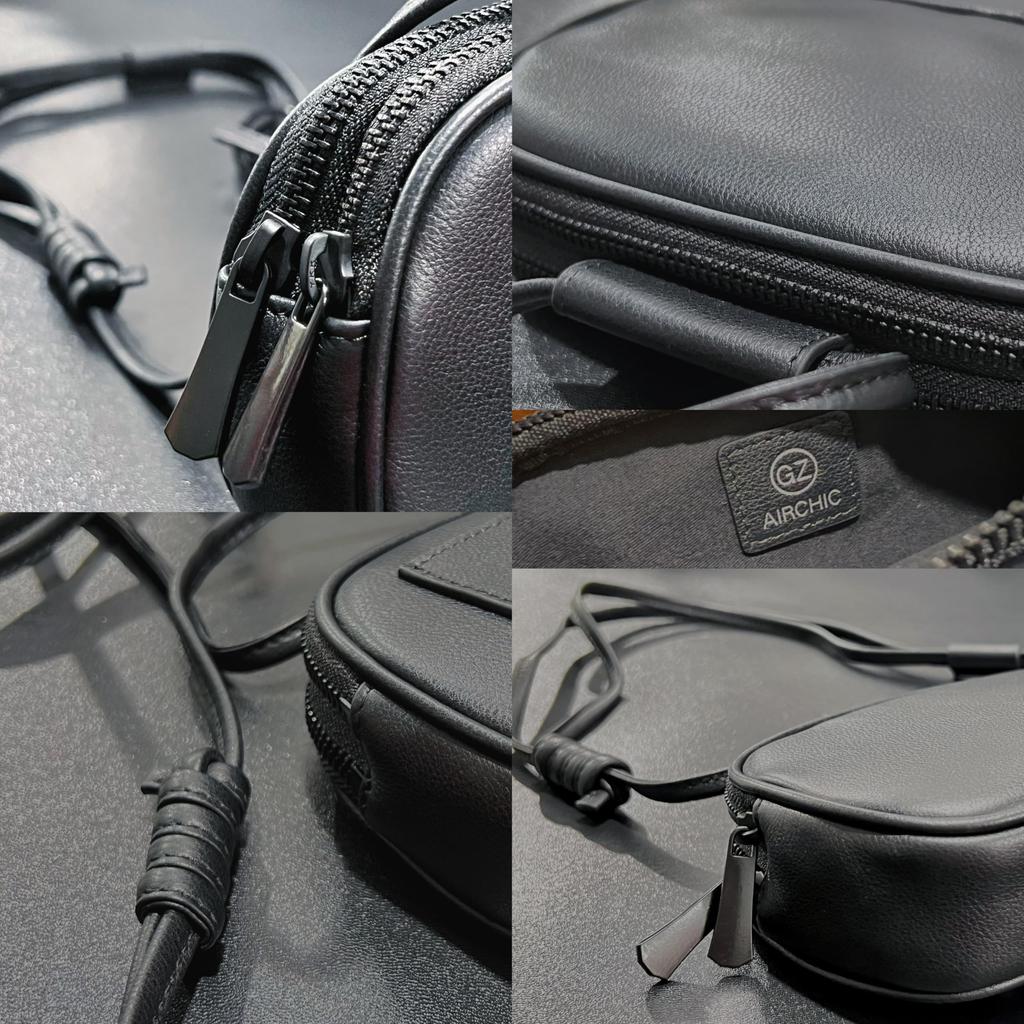 [INDY] [AIRCHIC] Genuine Leather Shoulder Pouch, Mini Bag, Smartphone Shoulder Bag, Unisex, Simple, Minimalist (Black)