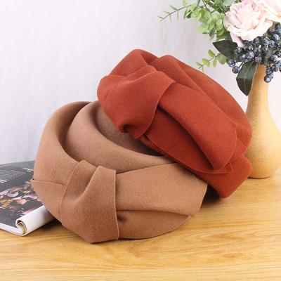 Hat Lady Autumn And Winter New Elegant Bow Woolen Beret British Retro Fashion Top Hat Stewardess Hat