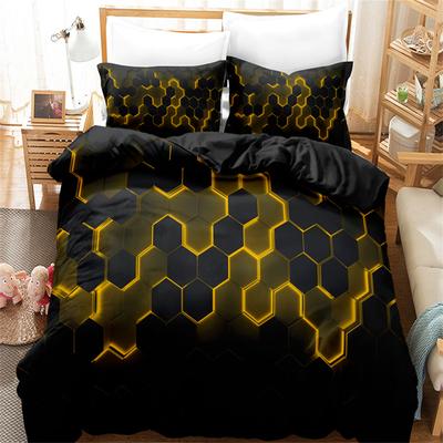 Honeycomb Black and Red Digital Printed Duvet Set Bedding Set Bedroom Decor -1 Bed Cover +2 Pillowcases (No Pillow Core)
