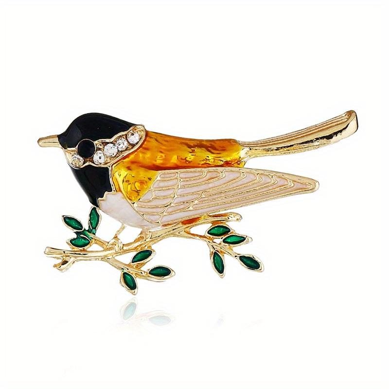New Cute Vivid Bird Enamel Pins Brooches For Women Men Rhinestone Animal Pin Branch Brooch Crystal Wedding Party Accessories