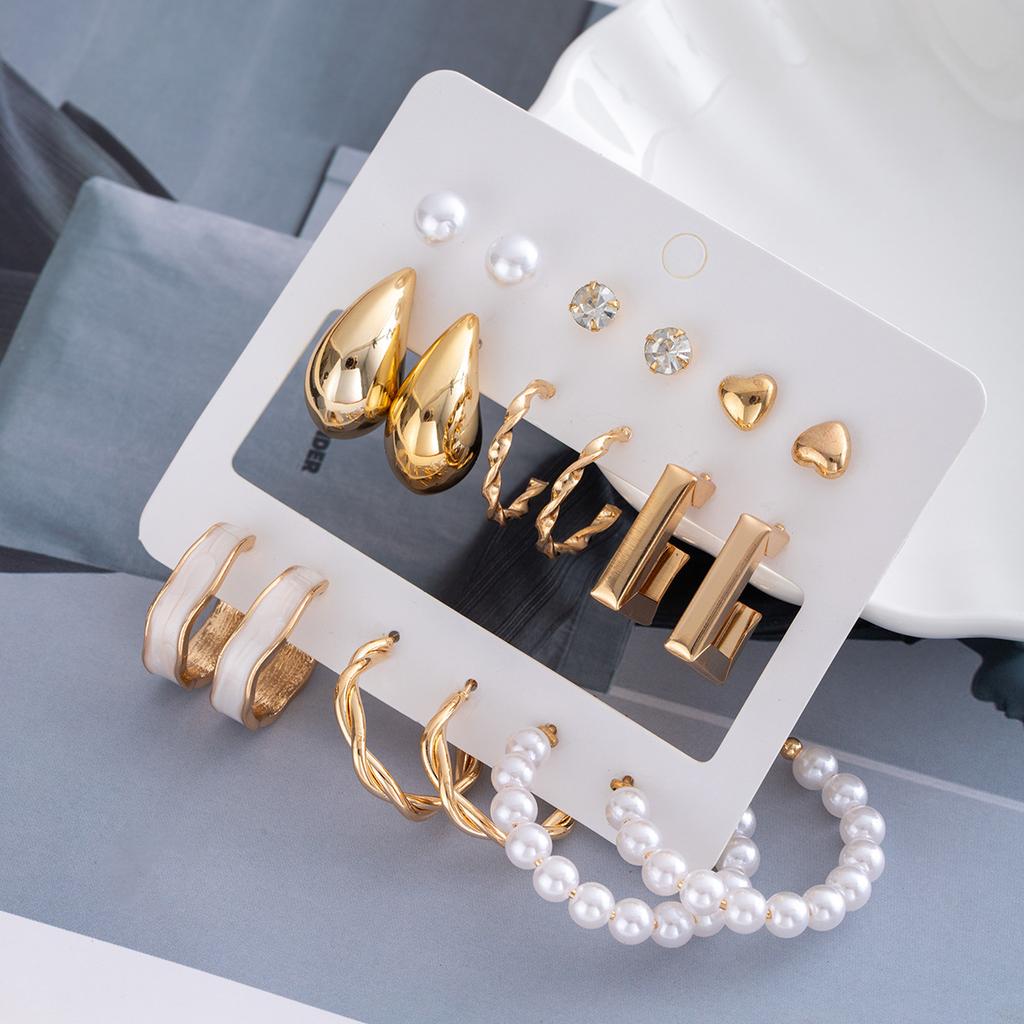 Diamond Water Drop Love Pearl Earrings Women'S Fashion Temperament Earrings Simple Design Sense Niche Earrings Set