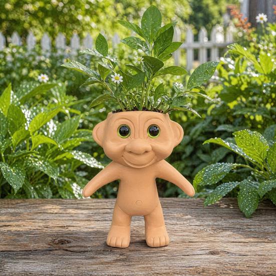 Waterproof Planter Cute Troll Planter, Decorative Resin Flowerpot, Novelty Plant Pot Small Flower for Succulents Indoor Outdoor Decoration,