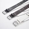 Men's Punk Leather Belt with Double Row Pin Buckle and Eyelets - Star Design