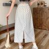 Korean Plus Size Polka Dot High Waist Slit Midi Skirt