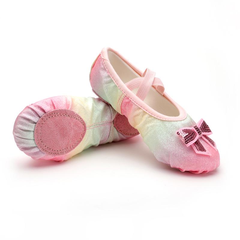 Girls' Sequin Rainbow Ballet Shoes with Soft Cat Paw Soles for Dance Practice & Performance