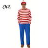 Costume Gioco di Ruolo per Bambini Adulti Halloween Camicia a Righe Rosse Bianche per Adulti Bambini, Occhiali da Secchione Outfit per Festival Cappello Incluso, Uomini Donne Bambini