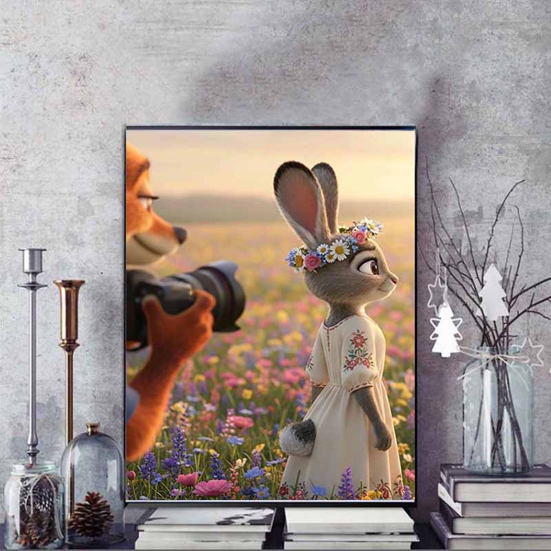 Disney Diamond Painting Judy and Nicks Spring Flower Field Cartoon Mosaic Diamond Cross Stitch DIY Gift Home Decor