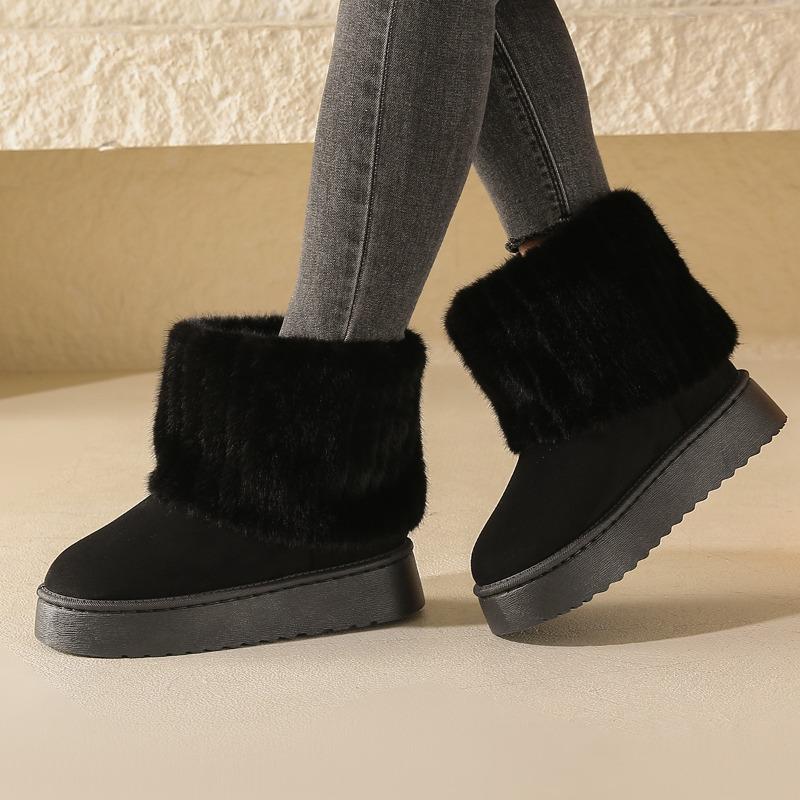 Hairy striped decorative women's snow boots suede autumn and winter casual thick-soled medium tube warm and comfortable cotton shoes