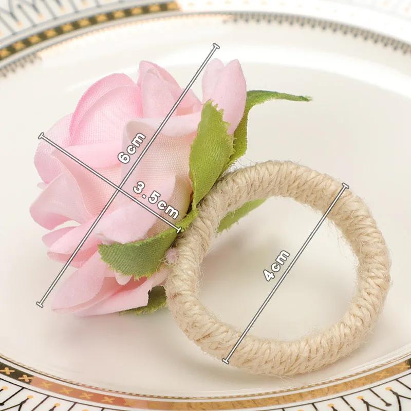 Flower Napkin Rings Set of 6, Rose Napkin Buckles Dinner Napkin Holder for Valentine's Day,Wedding, Parties Table Decoration