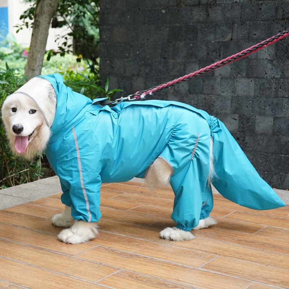 Reflective one-piece dog raincoat Large dog all-inclusive Samoyed golden retriever pet poncho Four-legged waterproof clothes