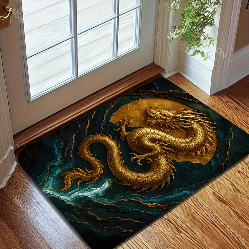 15 Sizes Golden Dragon with Moon Waterfall Print Carpet Rug for Living Room Bedroom Sofa Doormat Home Decor Non-slip Floor Mat