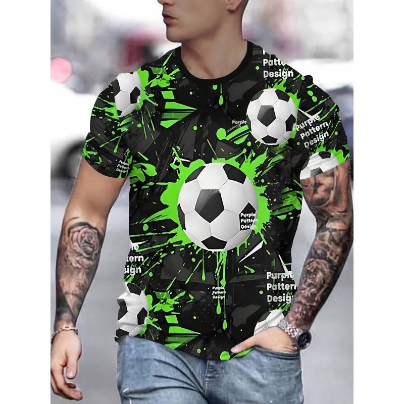 Sommer Rundhals 3D Fußballmuster Druck Top Modische Lässige Kurzarm Herren T-Shirts