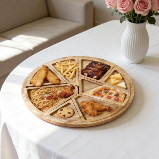 8 Çıkarılabilir Bölmeli Ahşap Servis Tepsisi Çok Bölmeli Tabak Meyveler Atıştırmalıklar Kuruyemişler Şarküteri Tahtası Çok Yönlü Peynir Parti Tepsisi