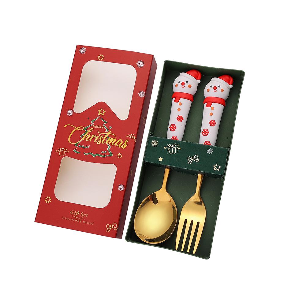Christmas, Stainless Steel Spoon and Fork Set Santa Spoon Fruit Fork Tableware Gift Box