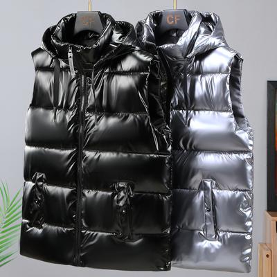 Varm vadderad väst Man Nytt Mode Tjock Svart Ärmlösa jackor Hooded Dragkedja Höst Vinterkappa Herr Plus Size väst