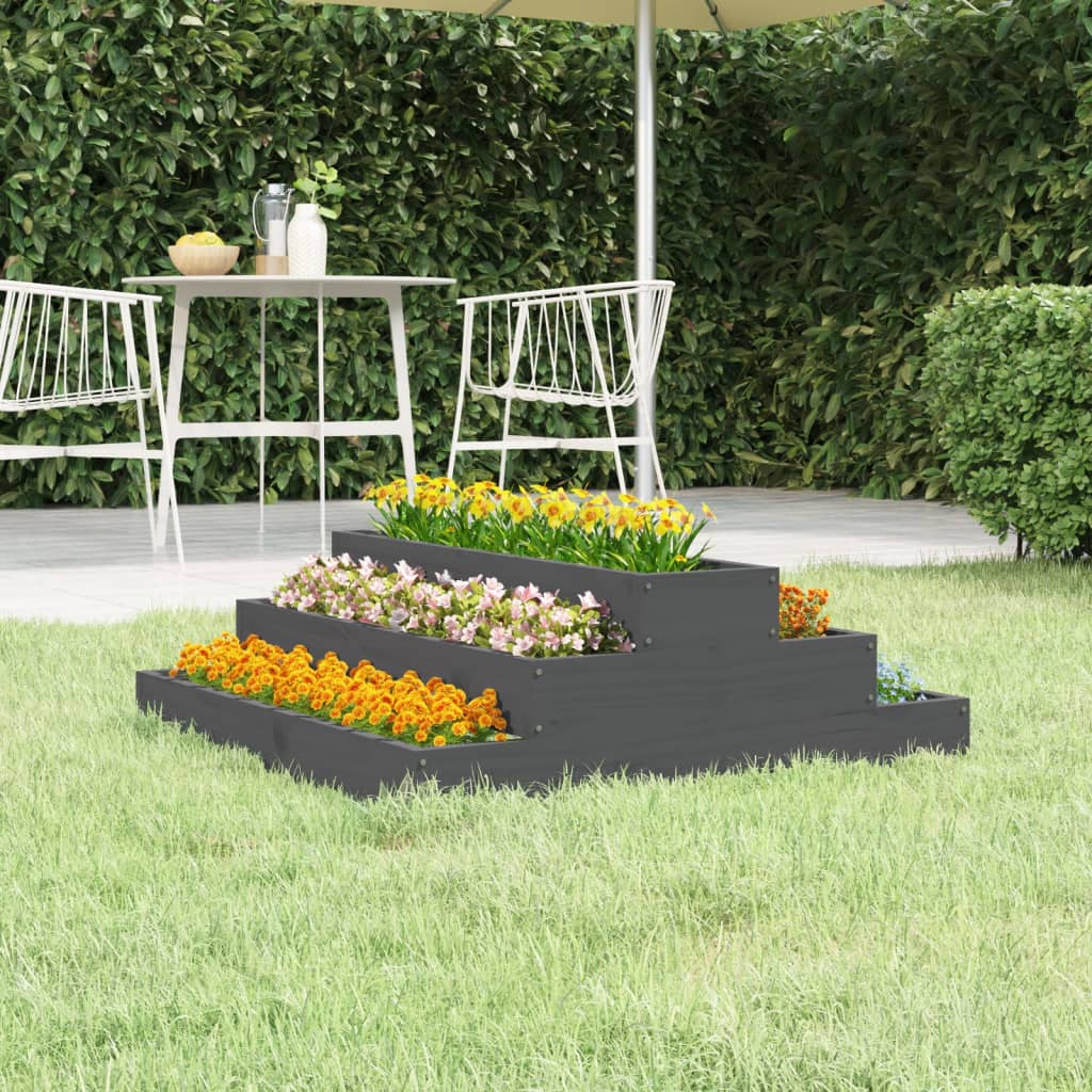 Vidaxl Pflanzkübel, Grau, 80X80X27 Cm, Massives Kiefernholz