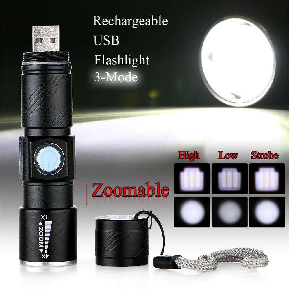 RECHARGEABLE Zoomable Focus Q5 LED 100000Lm USB Flashlight Torch Lamp