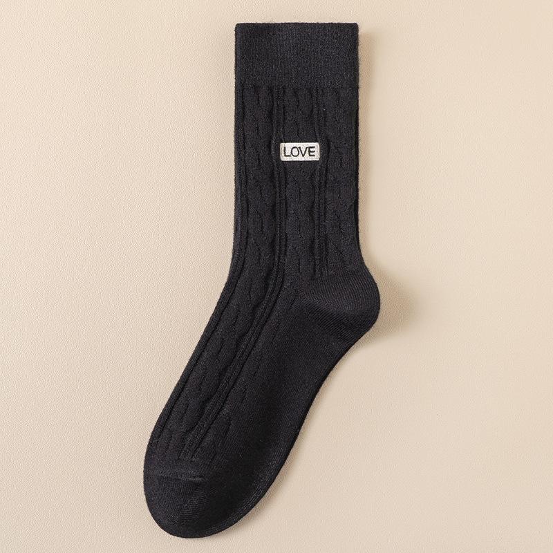 Women's Embroidered Midtube Pile Socks All Match Comfortable Breathable Slim Midtube Pile Socks