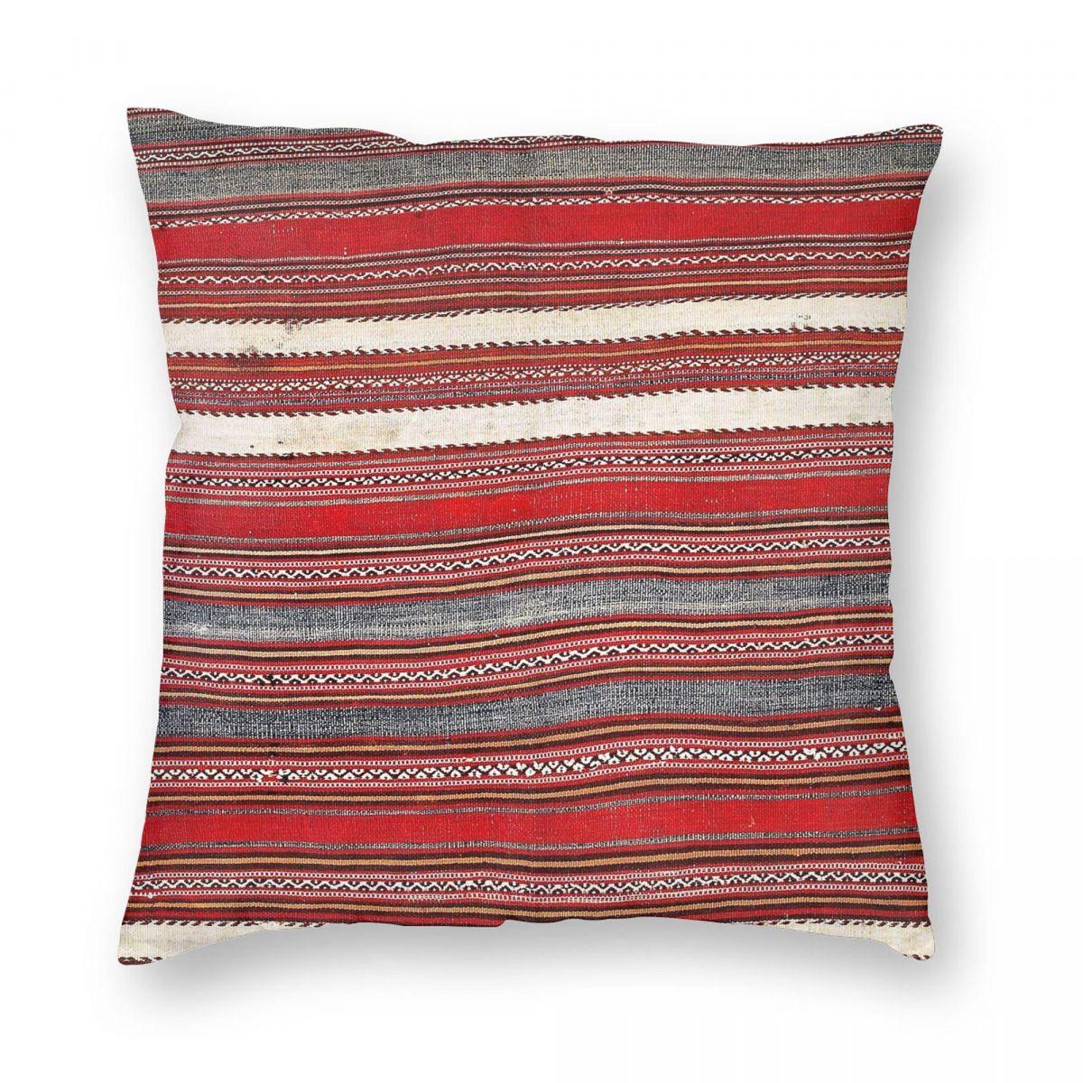 Bergama Antique Turkish Kilim Square Pillowcase Polyester Linen Velvet Pattern Throw Pillow Case Room Cushion Cover Wholesale 30x30cm