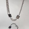 Titanium Steel Non-fading Thick Chain Black and White Crystal Necklace Men and Women Tide Hip Hop Personality Advanced Sense Simple Collarbone Chain
