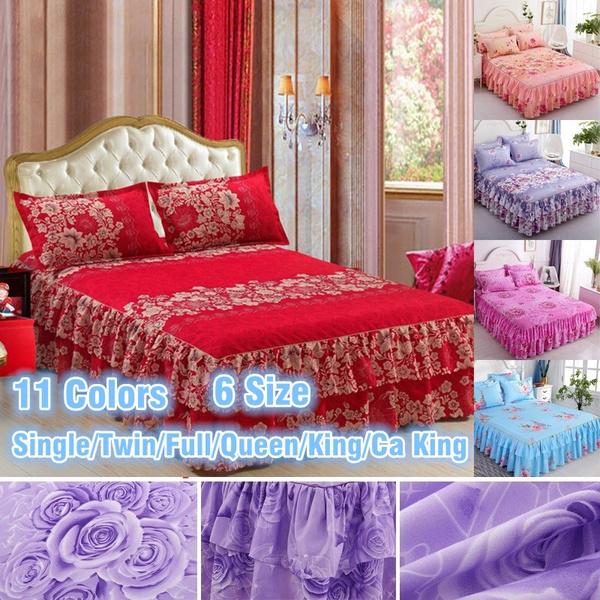 Fresh Flowers Print Bedding Set Ruffle Duvet Cover Quality Embroidery