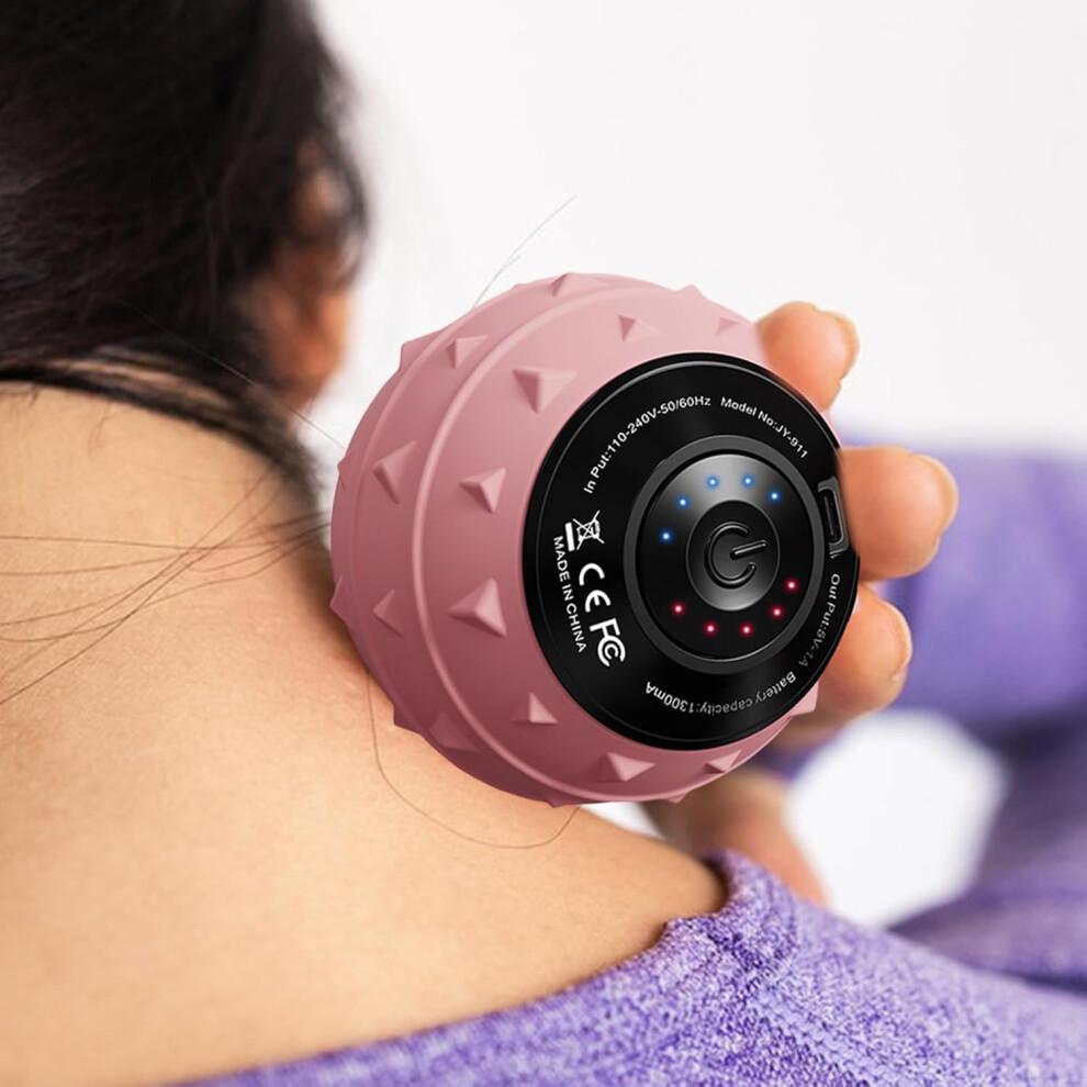 Electric Massage Ball for Hand and Body Care, Deep Tissue Massager Roller for Back, Shoulders, Waist, Legs - Compact Pink Design
