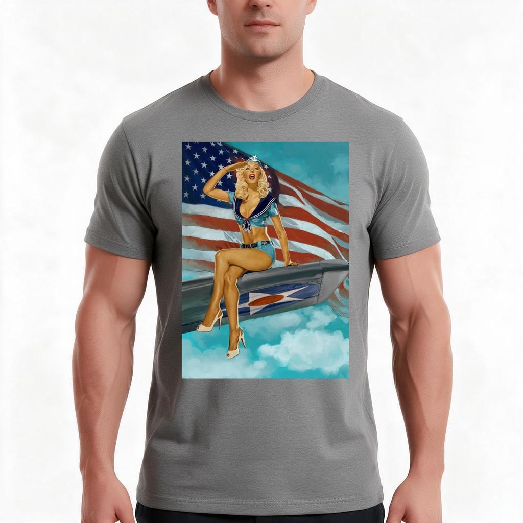 Patriotic PinUp of Christina Aguilera TShirt Summer Casual Cotton Tee Oversized Streetwear Tops Vintage Graphic Print