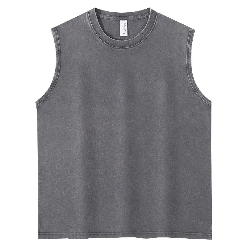Men's Summer American Vintage Sleeveless Crew Neck Solid Color T-Shirt 100% Pre-Washed Distressed Look Casual Sports Tank Top