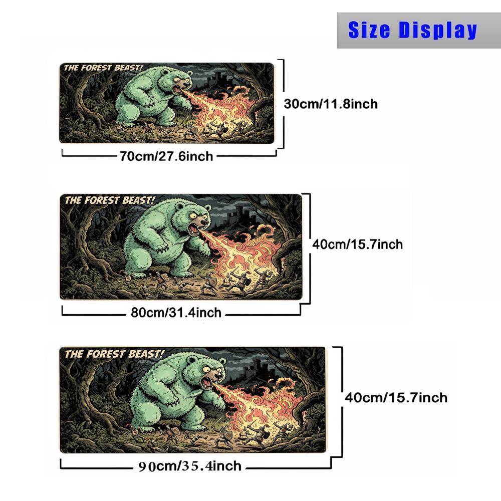 Retro Comic Forest Fire Bear Mouse Pad Playmat 24"X14" MTG TCG Office Desk Mat for Work Game PC Laptop Rug Carpet MousePad Gift