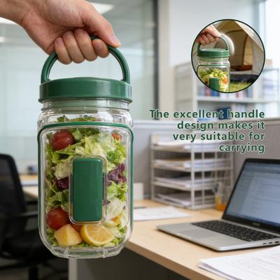 Side-Opening Salad Jar Plastic Leakproof Salad Container with Fork Portable Food Storage Box for Meal Prep Travel Outdoor Picnic