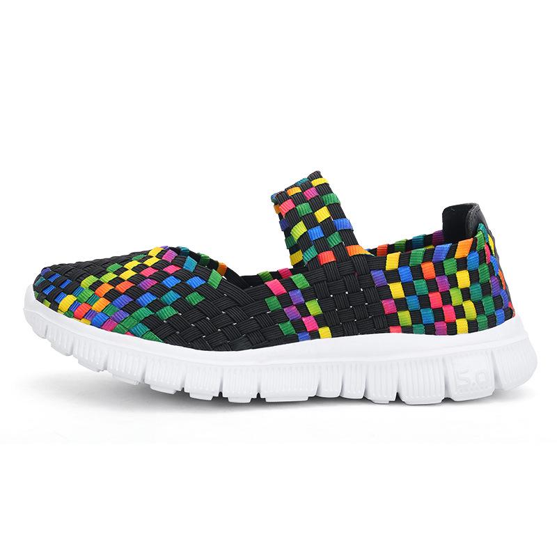 Women's Size 42 Hand-Woven Korean-Style Casual Shoes with Elastic Band