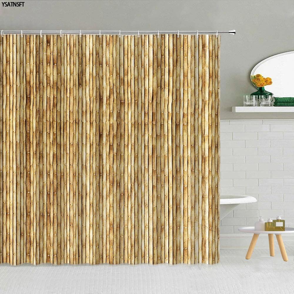 

Желто-зеленый бамбук лотос шторка для душа занавески для ванной комнаты растение цветок натуральный пейзаж ткань фон настенный декор экран крючок 47x70in-120x180cm