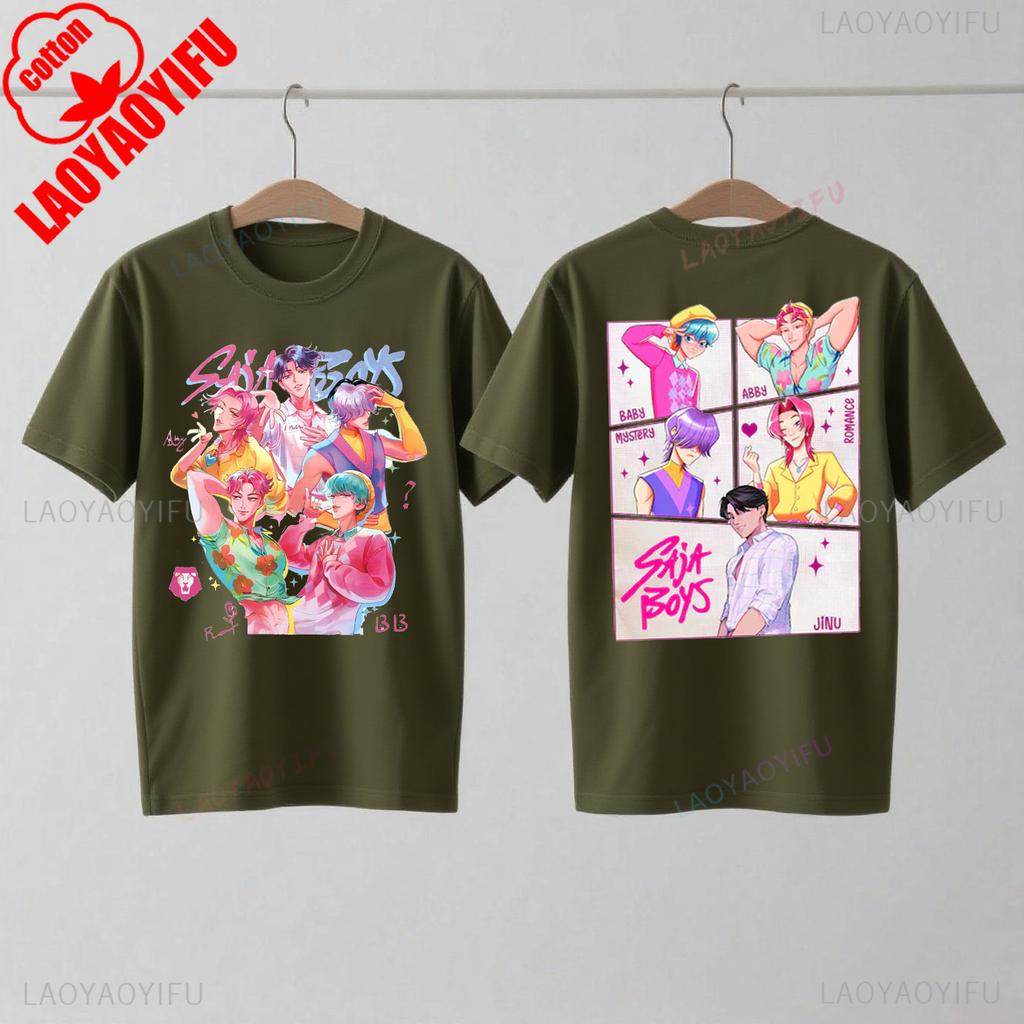 Saja Boys Kpop Łowcy Demonów Dwustronna Bawełniana Koszulka Huntrix Łowca Demonów Merch Jinu Saja Koszulki Abby Tajemnica Romans Dziecko Saja