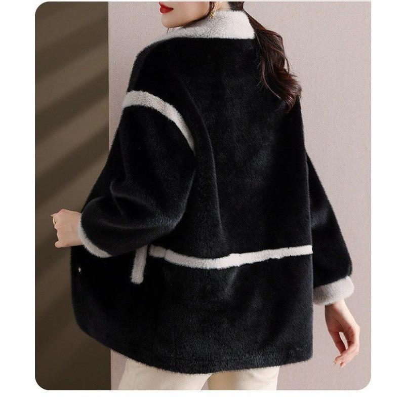 Manteau à la mode en fausse fourrure de vison pour maman Veste d'hiver pour femme épaissie Vêtement d'extérieur tendance